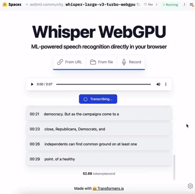 Транскрибатор речи Whisper Turbo от OpenAI.