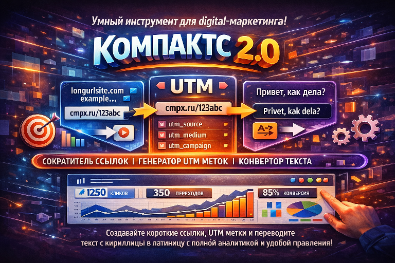 Компактс 2.0 — сократитель ссылок, генератор UTM меток и конвертор текста