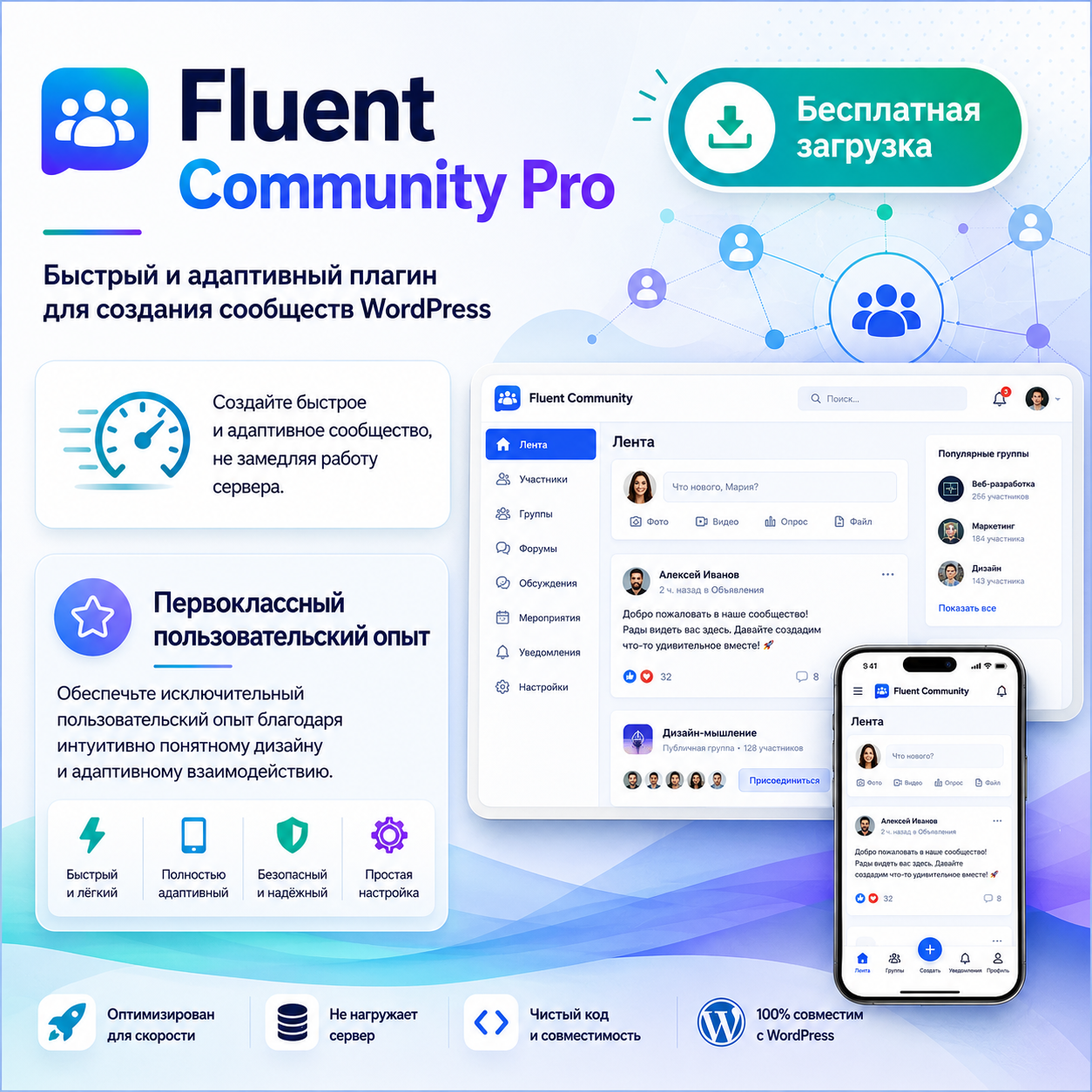 Fluent Community Pro v2.6.0 – Быстрый и адаптивный плагин сообщества для WordPress