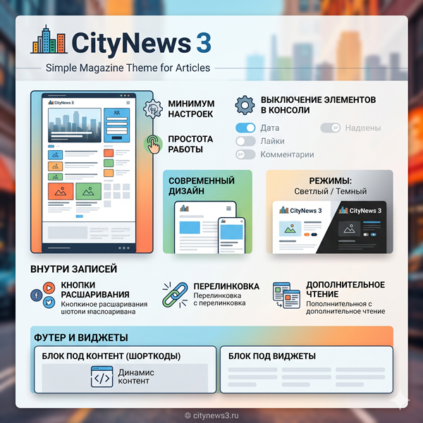 [WP] Тема для новостного или статейного сайта CityNews 3 v1.4.0